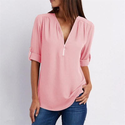 Blusa con escote en V y cremallera